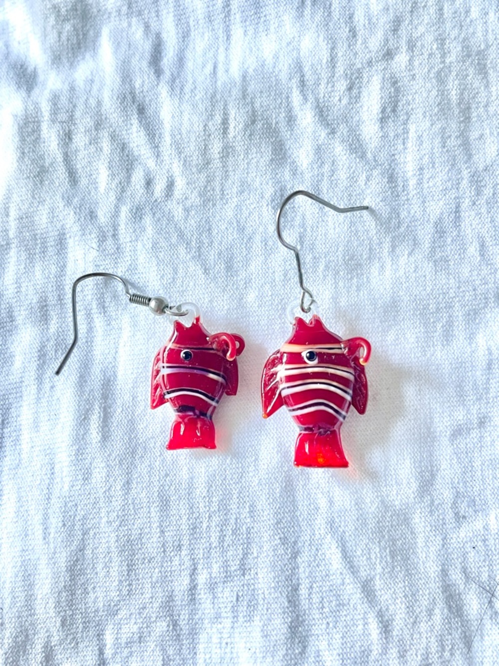Funky Red-Striped Glass Fish Dangle Earrings